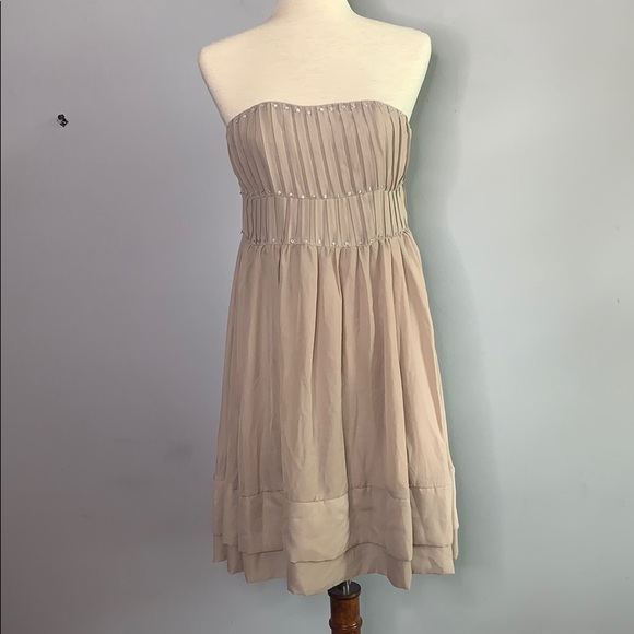 Lola Dresses & Skirts - Strapless Taupe Rhinestone Party Dress New Small